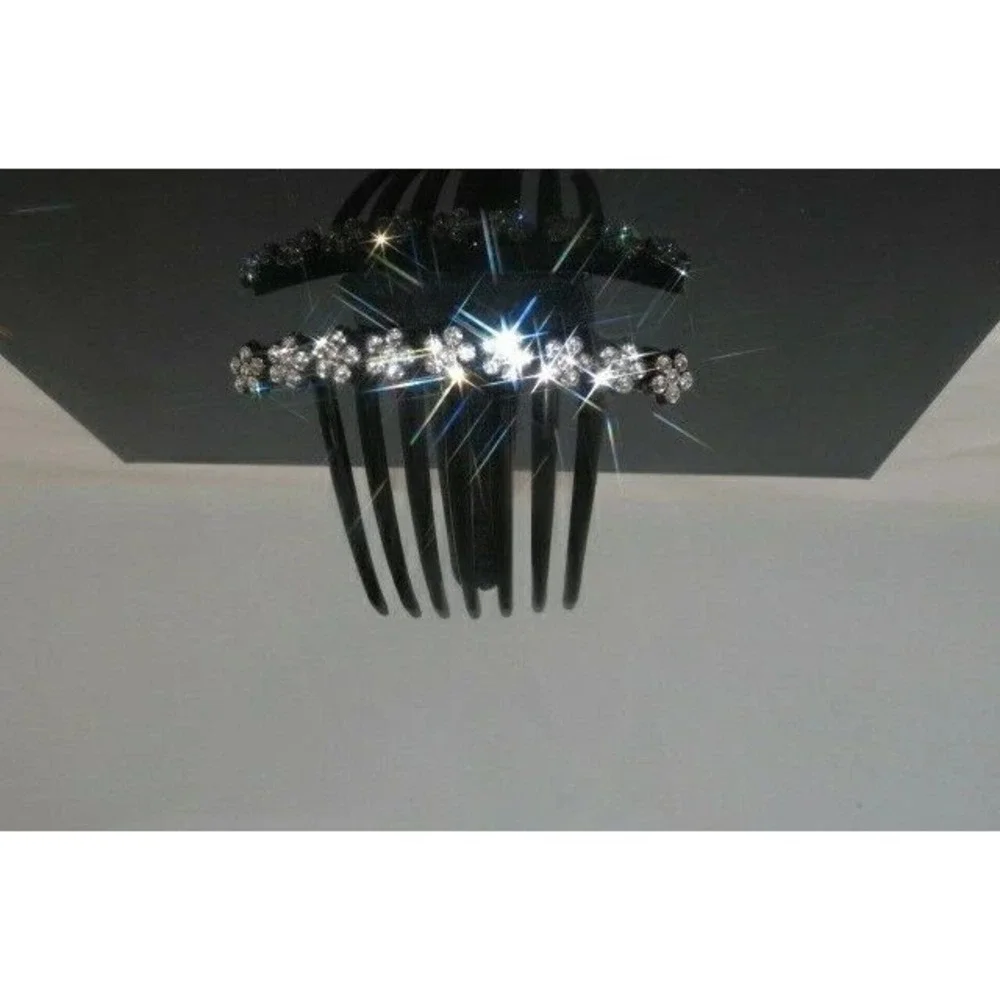 Sparkling Rhinestone Flower Hair Comb Black Elegant Bridal Wedding‎ Accessory